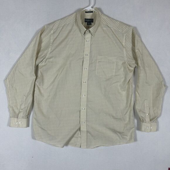 Eddie Bauer Button Down Shirt XL Tall Yellow Plaid Long Sleeve Relaxed Fit XLT - Picture 1 of 9